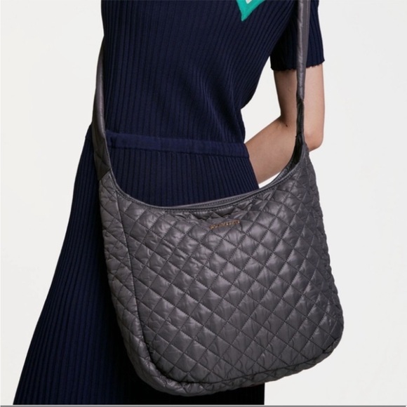 MZ Wallace Handbags - MZ WALLACE Parker Quilted Nylon Crossbody Bag Messenger Bag Purse Gray Medium Sz
